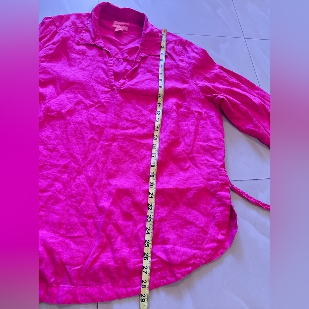 Linen! Ladies Isaac Mizrahi Pink Berry Linen Top-Size 1X tie - Picture 11 of 16